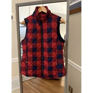 Kensie Navy Red Plaid Quilted Full Zip Puffer Vest Layering Womens Size Medium
